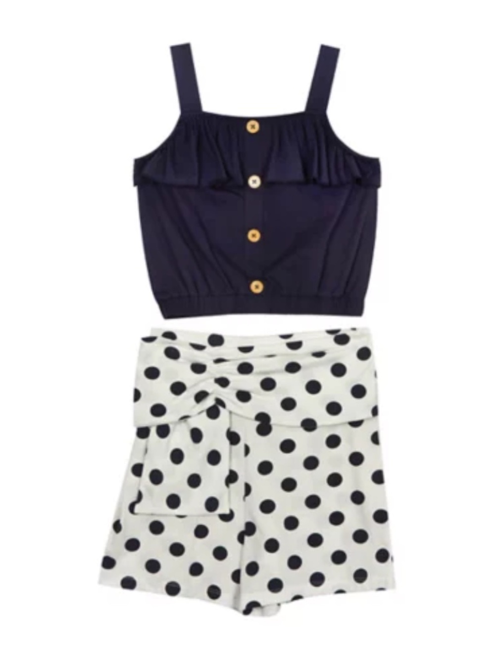 Rare Editions Girls Knit Button Front Top W/Ruffles & Polka Dot Print Shorts 2T